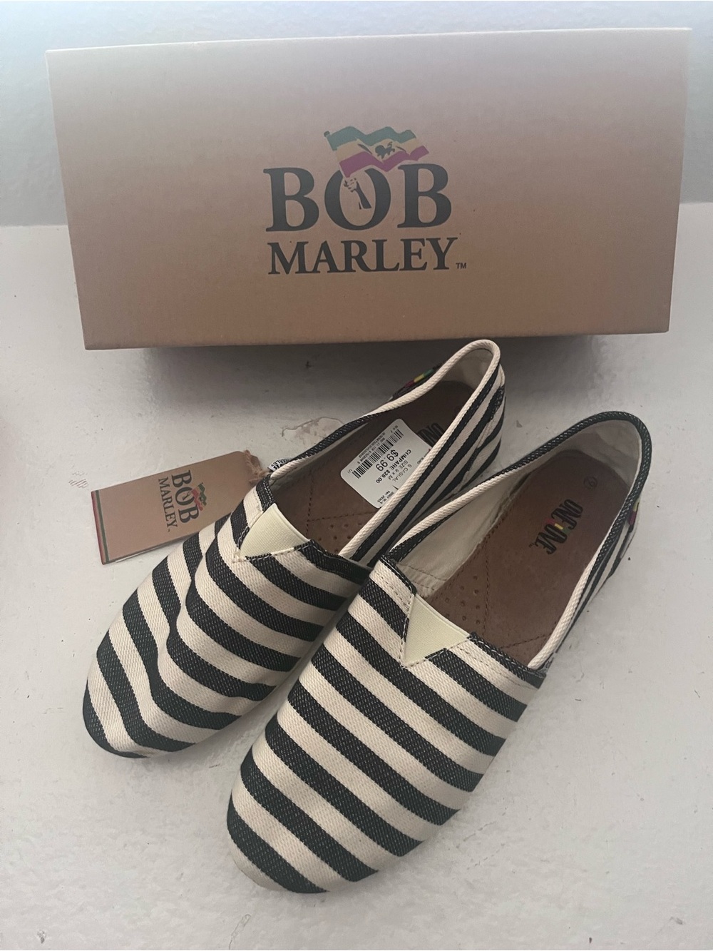 Bob Marley Women's Black & Cream Striped Slip-On Flats